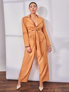 SHEIN X Joanna 大碼前打結短版西裝 - 橘色 - 查看 5