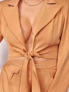 SHEIN X Joanna 大碼前打結短版西裝 - 橘色 - 查看 6