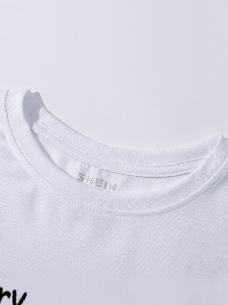 INAWLY Slogan & Bee Print Tee Don't Worry  Bee Happy - White - View 3