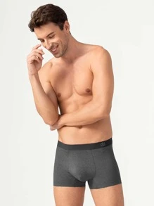 David Archy Men Letter Tape Waist Boxer Brief - Dark Grey - View 1