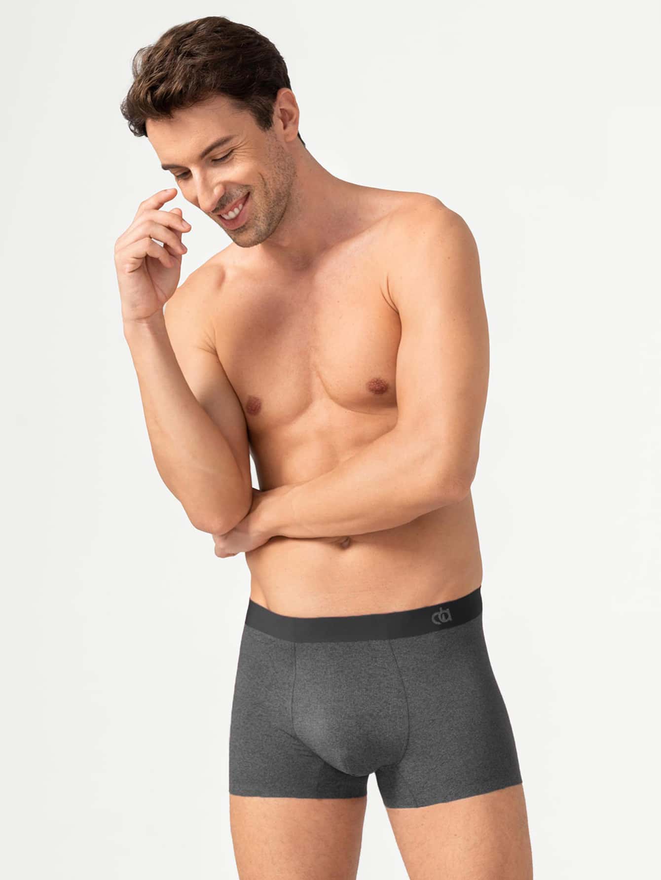 David Archy Men Letter Tape Waist Boxer Brief - Dark Grey - View 1