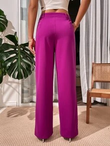 SHEIN Unity Slant Pocket Fold Pleated Tailored Trousers - Violet Purple - View 2