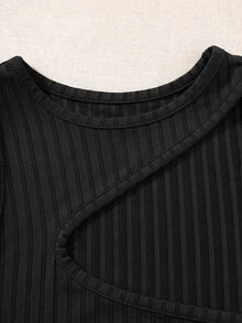SHEIN Unity 條紋針織不對稱背心上衣 - 黑色 - 查看 4