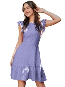 Chiquease 紋理質感蛋糕袖荷葉邊連衣裙 - 紫羅蘭色 - 查看 3