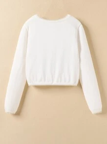 SHEIN Girls Striped Trim Cardigan - White - View 2