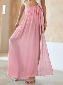 SHEIN Swim 纯色结饰侧边遮盖裙，适合夏季海滩度假