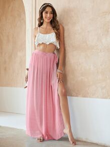 SHEIN Swim 纯色结饰侧边遮盖裙，适合夏季海滩度假