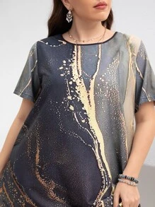 Mulvari Plus Marble Print Tunic Dress - Multicolor - View 4