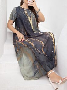 Mulvari Plus Marble Print Tunic Dress - Multicolor - View 3