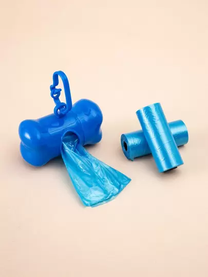 1pc Bone Shaped Dog Waste Pickup Tool + 2 Rolls/30pcs Disposable Solid Color Dog Poop Bags, Portable Outdoor Cleaning Kit (Garbage Bag Dimension: 30x22cm)