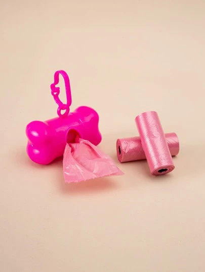 1 Pieza Herramienta De Recogida De Residuos Para Mascotas En Forma De Hueso + 2 Rollos / 30 Bolsas De Excremento Desechables De Colores Sólidos Para Perros Para Uso En Exteriores