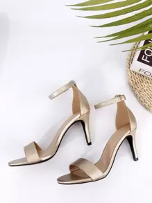 女士金屬質感細跟踝帶魅力四射宴會高跟涼鞋