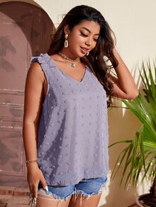 SHEIN Unity Camisa sin manga de lunares ribete con fruncido - Púrpura polvoriento - Ver 5