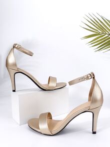女士金屬質感細跟踝帶魅力四射宴會高跟涼鞋