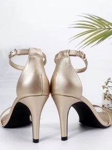 女士金屬質感細跟踝帶魅力四射宴會高跟涼鞋