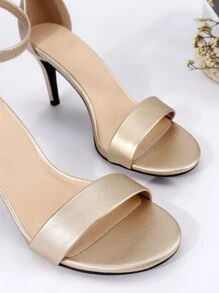 女士金屬質感細跟踝帶魅力四射宴會高跟涼鞋