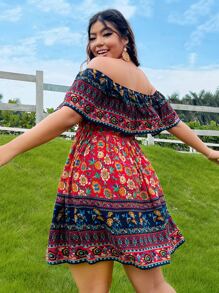 SHEIN VCAY Đầm Plus Size Xù Hoa Boho - Nhiều màu - Xem 2