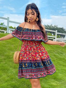 SHEIN VCAY Đầm Plus Size Xù Hoa Boho - Nhiều màu - Xem 3
