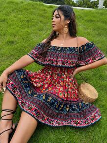 SHEIN VCAY Đầm Plus Size Xù Hoa Boho - Nhiều màu - Xem 4