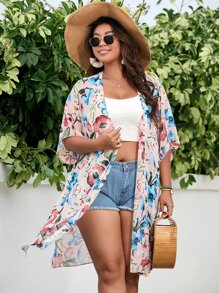 Plus Floral Print Kimono - Multicolor - View 1