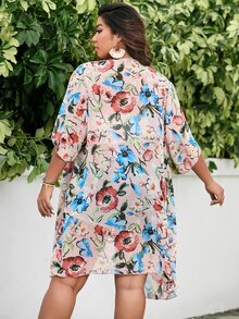 Plus Floral Print Kimono - Multicolor - View 2