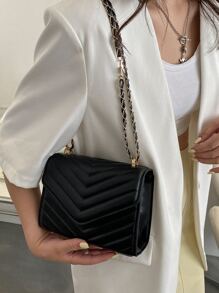 Lightweight,Business Casual Mini Chevron Snap Button Square Bag For Teen Girls Women College Students,Rookies & White-collar Workers Perfect for Office,College,Work ,Business,Commute,Outdoors, Travel, Outings - Black - View 4