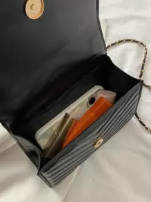 Lightweight,Business Casual Mini Chevron Snap Button Square Bag For Teen Girls Women College Students,Rookies & White-collar Workers Perfect for Office,College,Work ,Business,Commute,Outdoors, Travel, Outings - Black - View 6