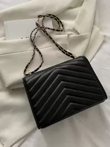 Lightweight,Business Casual Mini Chevron Snap Button Square Bag For Teen Girls Women College Students,Rookies & White-collar Workers Perfect for Office,College,Work ,Business,Commute,Outdoors, Travel, Outings - Black - View 7