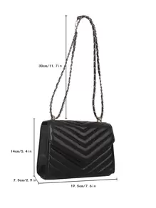 Lightweight,Business Casual Mini Chevron Snap Button Square Bag For Teen Girls Women College Students,Rookies & White-collar Workers Perfect for Office,College,Work ,Business,Commute,Outdoors, Travel, Outings - Black - View 2