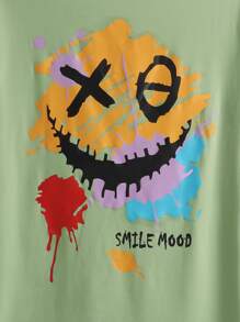 Manfinity EMRG Tops Nam Hoạt hình Lá thư Đường phố - Màu xanh Bạc hà - Xem 3