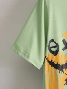 Manfinity EMRG Tops Nam Hoạt hình Lá thư Đường phố - Màu xanh Bạc hà - Xem 4