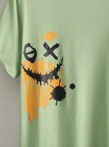 Manfinity EMRG Tops Nam Hoạt hình Lá thư Đường phố - Màu xanh Bạc hà - Xem 6