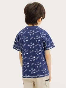 Niños Camiseta con estampado de letra y dibujos animados con puntada - Azul Marino - Ver 2