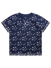 Niños Camiseta con estampado de letra y dibujos animados con puntada - Azul Marino - Ver 7