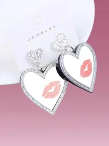 ROMWE Pendientes largos con estampado de labio con corazón - Multicolor - Ver 2
