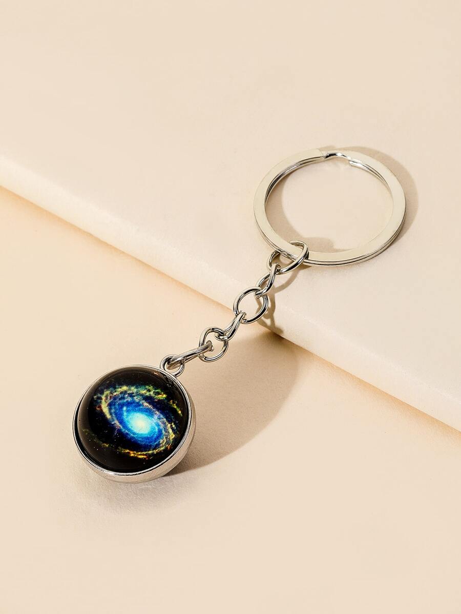 Glow In The Dark Galaxy Print Ball Charm Keychain Casual - Multicolor - View 1