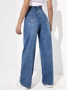 SHEIN EZwear High Waist Wide Leg Jeans - Medium Wash - View 2