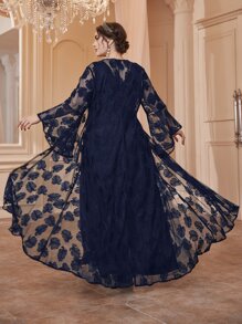 Modelyn 大碼素色連衣裙和荷葉袖蕾絲外套 - 藏蓝色 - 查看 2