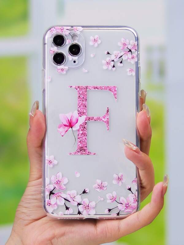 Flower & Letter Graphic Clear Phone Case