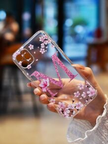 Letni różowy kwiat i grafika literowa Przezroczysty futerał na telefon kompatybilny z iPhone 15/15Pro/15Plus/15Promax