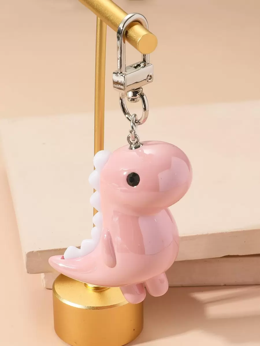 1 móc khóa khủng long hoạt hình Unisex, mặt dây chuyền hình khủng long mini dễ thương bóng loáng, món quà lý tưởng cho cặp đôi và bạn bè - Hồng - Xem 1