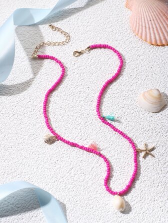 Wis Shell & Tassel Charm Beaded Necklace