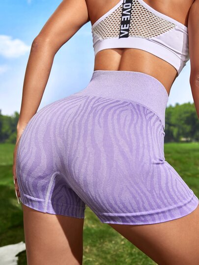 Shorts deportivos de rayas de cebra de cintura ancha