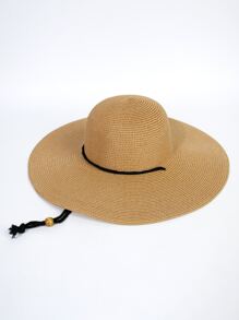 Mũ rơm trang trí dây bện - Màu Khaki - Xem 2