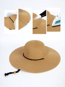 Mũ rơm trang trí dây bện - Màu Khaki - Xem 4