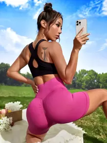 Easithlete Scrunch Butt Sports Cycling Shorts - Hot Pink - View 1