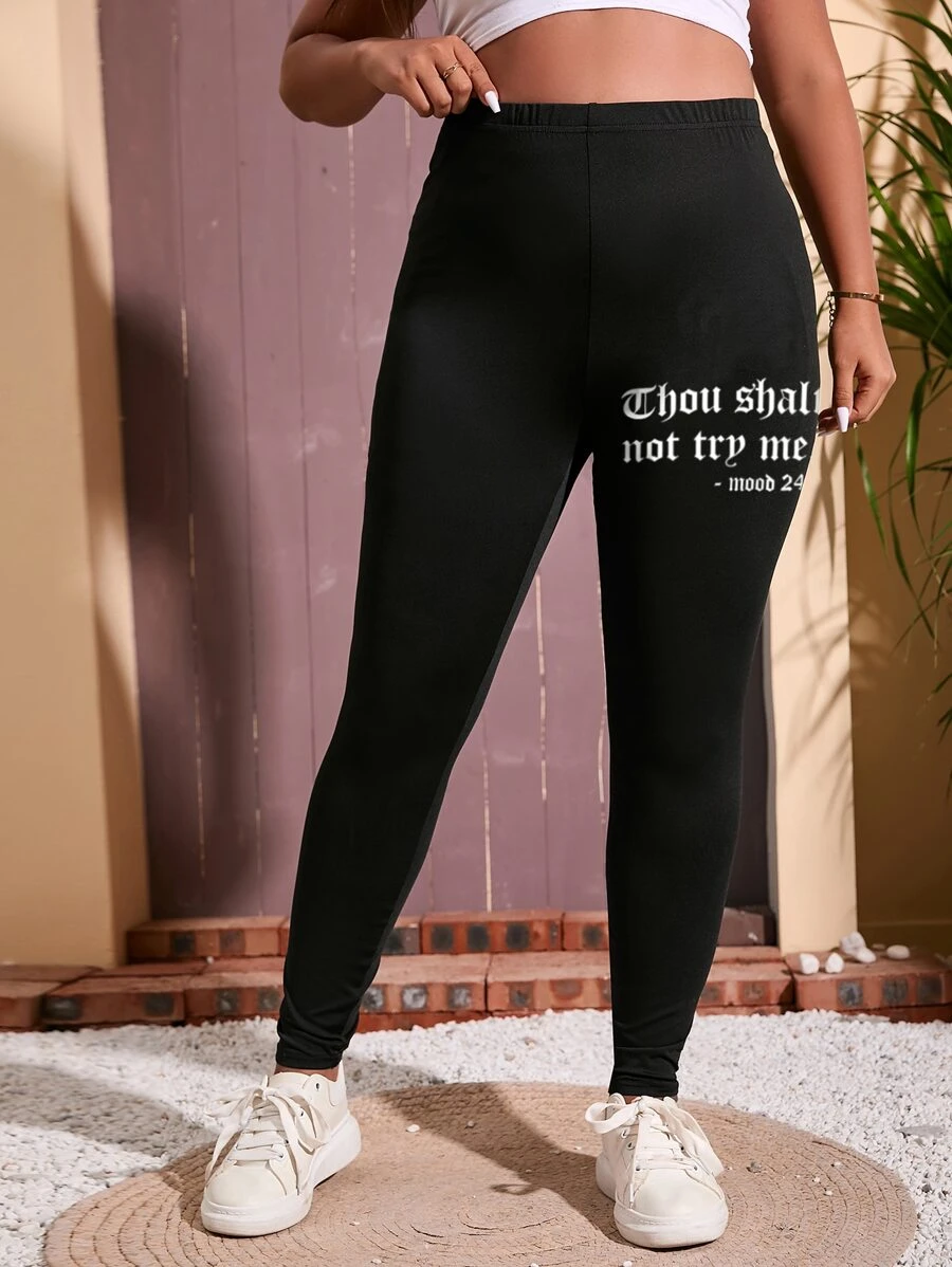 Mulvari Plus Slogan Graphic Leggings - Black - View 1