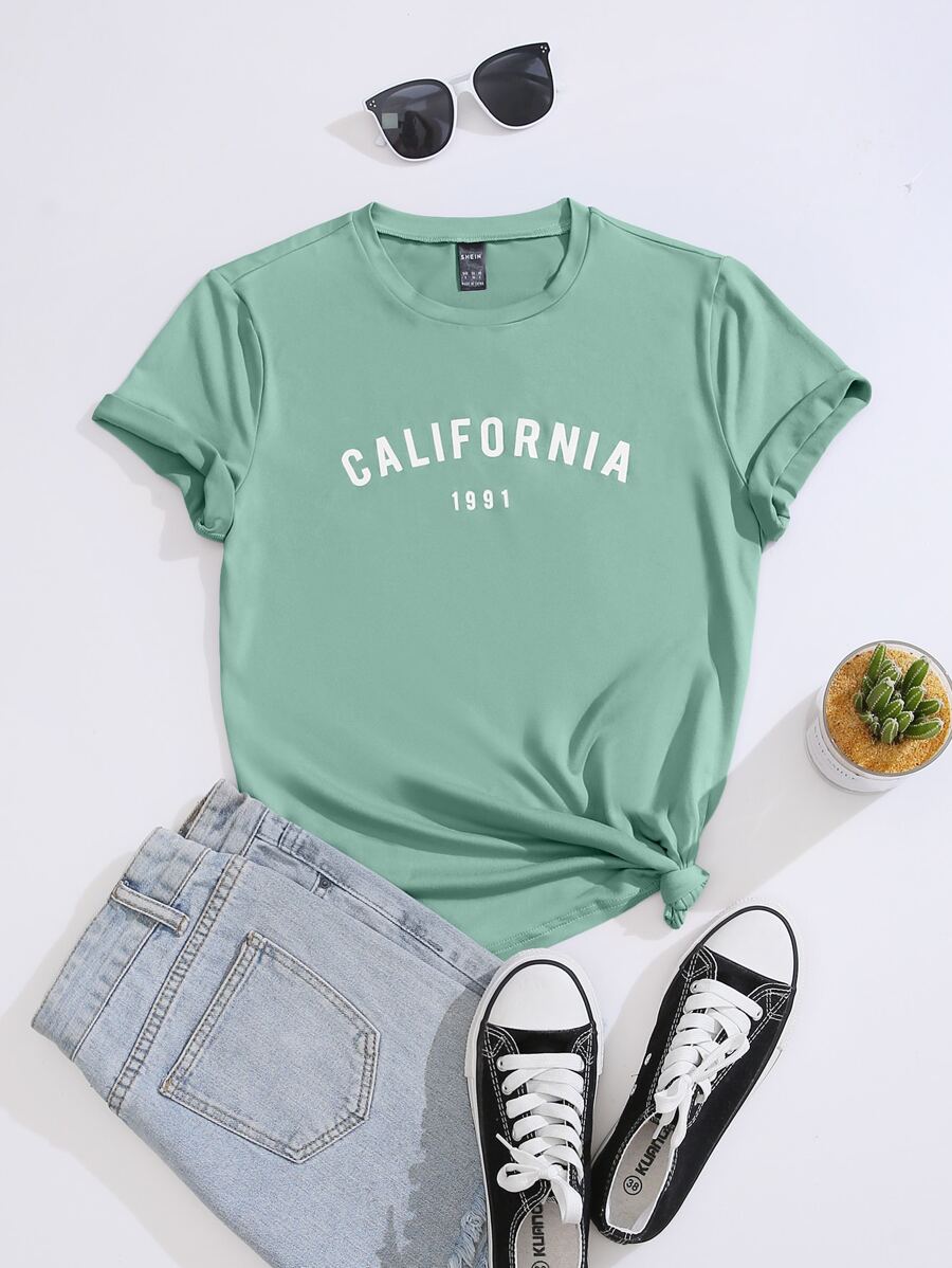 SHEIN Unity Number And Letter Graphic Tee Graphic Tees Women Tops - Mint Green - View 1
