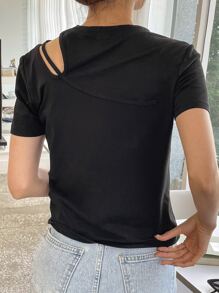 DAZY Áo thun trễ vai rắn chắc - màu đen - Xem 2