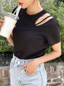 DAZY Áo thun trễ vai rắn chắc - màu đen - Xem 7